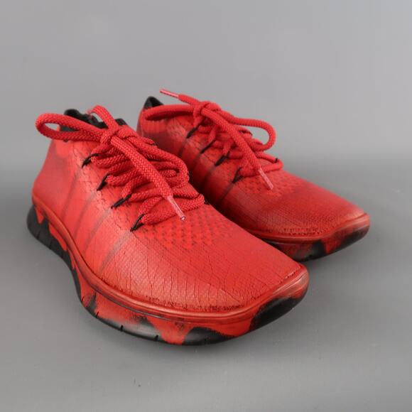 MAISON MARGIELA Size 7.5 Red Painted Knit Lace Up Sneakers - Picture 2 of 12